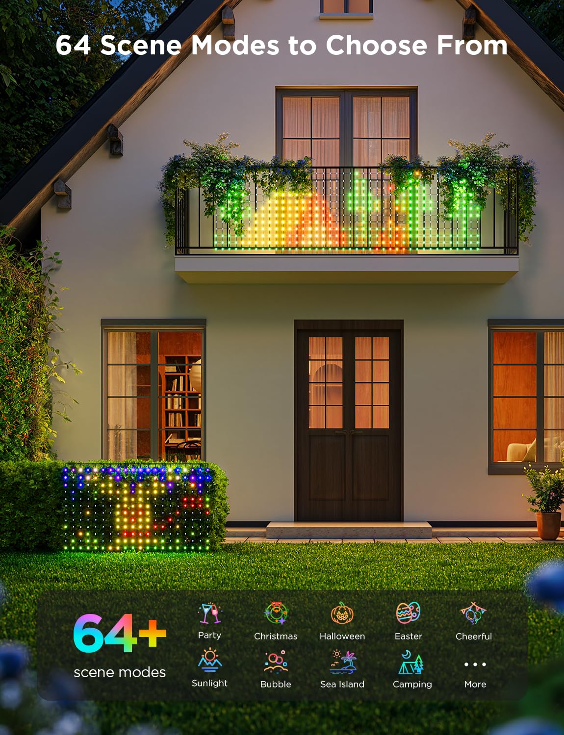 Govee Outdoor Net Lights, 2.8*4.7ft with RGBIC and DIY Functions, 240 LEDs Smart Net Lights with 64 Modes for Bush Patio Decor, Compatible with Alexa & Google Assistant, Outdoor Waterproof, Green Wire