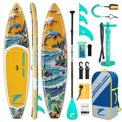 TIDETREK 11'/11'6" x 33"/34" x 6" Inflatable SUP Paddle Board – Extra-Wide, Stable Stand Up Paddle Board with Premium Full Accessory Set for Adults & Youth (Sunny Wave, 11'6"x33"x6")