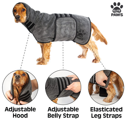 Elite Paws® UK: Luxury Dog Drying Coat, Thicker & Softer Than Most Bath Robes, Dries Pets in About 20-30 Mins, Super Absorbent Microfibre, Limits Mess, Covers Ears, All-Season Dressing Gown Towel, M