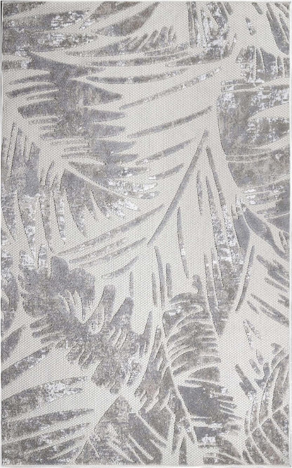 Superior Indoor Outdoor Area Rug, Floor Decor Perfect for Patio, Pool, Deck, Kitchen, Entryway, Tropical Leaves Coastal Style Rug, Siesta Collection, 5' 2" x 7' 2", Slate