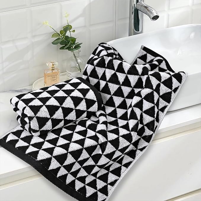 Black Hand Towels for Bathroom & Kitchen, 2 Pack Cotton Quick Dry Towels for
