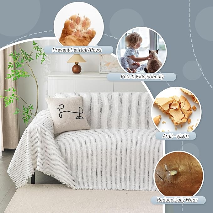 MYSKY HOME Boho Couch Cover White Sofa Covers