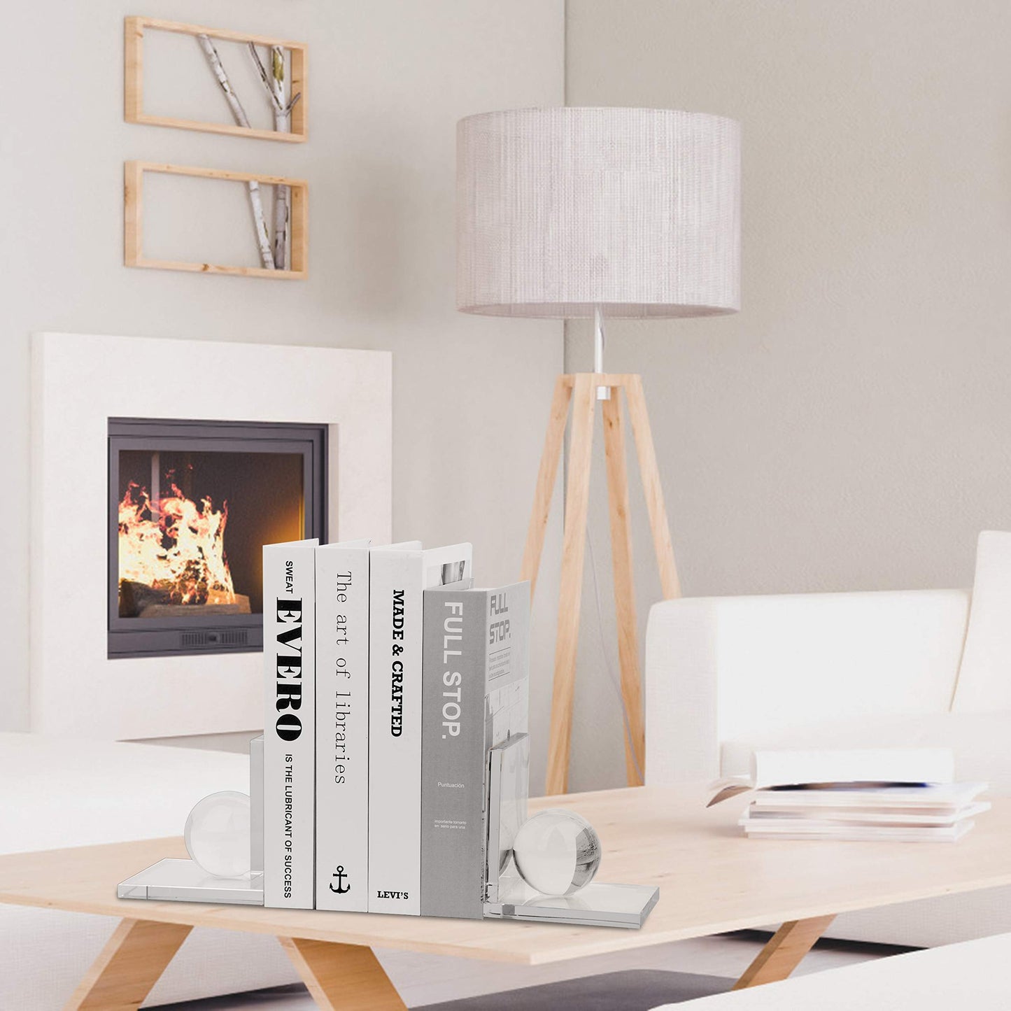 MerryNine Crystal Book Ends with Crystal Ball, 2 Pcs Clear L Shape Non Skid Sturdy Crystal Decorative Bookends for Heavy Books, Bookshelf, Office, School Library, Decorative Ornaments