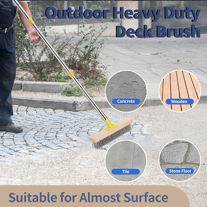 Stainless Steel Deck Brushes for Scrubbing Heavy Duty, Metal Stiff Wire