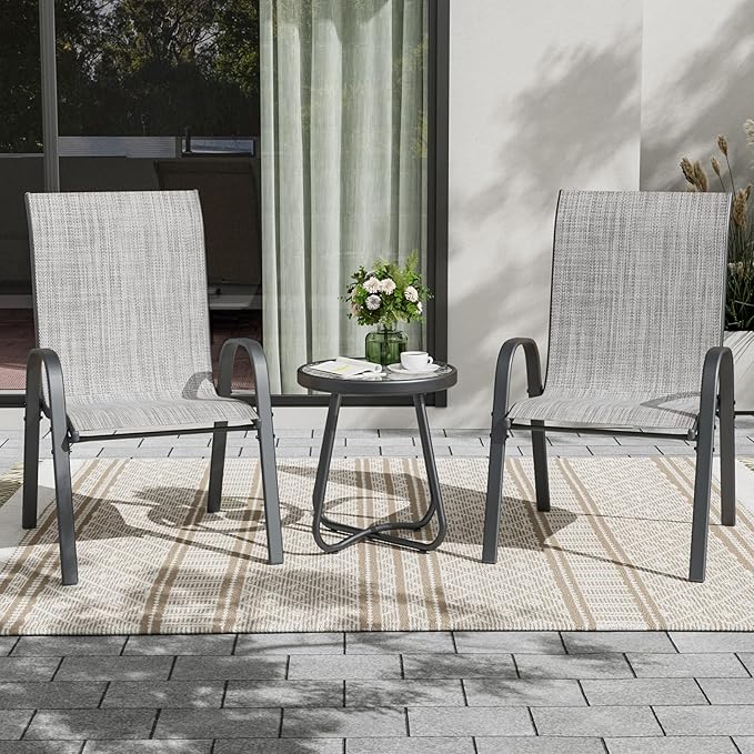 UDPATIO Patio Chairs Set of 2, Stackable Outdoor Dining Chairs with High Back, Breathable Textilene Fabric Outdoor Chair All Weather, 350LBS Capacity for Garden, Backyard (Light Grey)