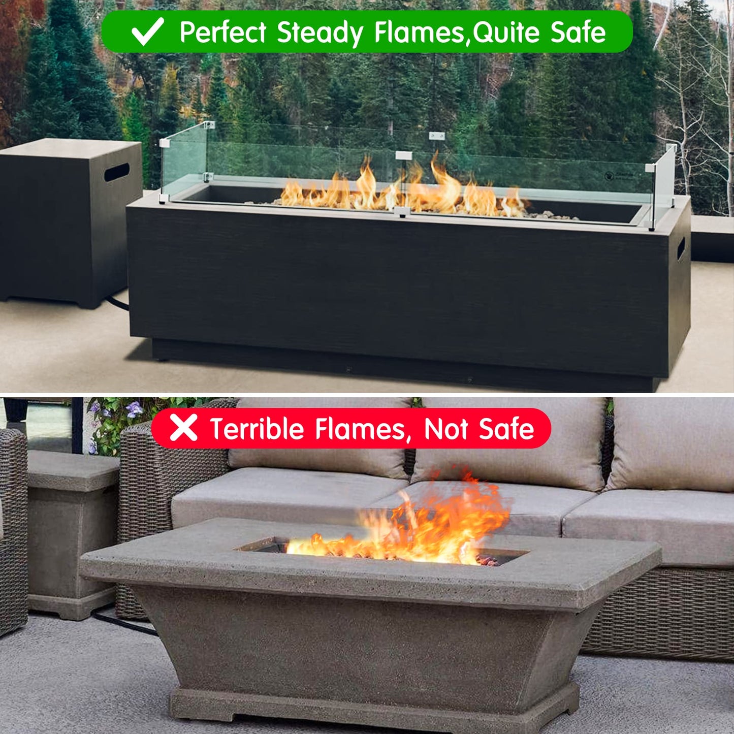 Skyflame Fire Pit Wind Guard, 53.5" x 19.5" x 6" Clear Tempered Glass Flame Guard Set with Hard Aluminum Corner Brackets and Rubber Feet, Fits for 48-inch Rectangular Fire Pit Burner Pan
