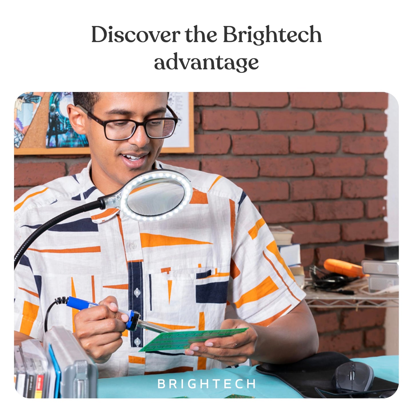 Brightech LightView Pro Flex 2 in 1 Magnifying Desk Lamp, 2.25x Light Magnifier, Adjustable Gooseneck Magnifying Glass with Light for Crafts, Reading, Close Work