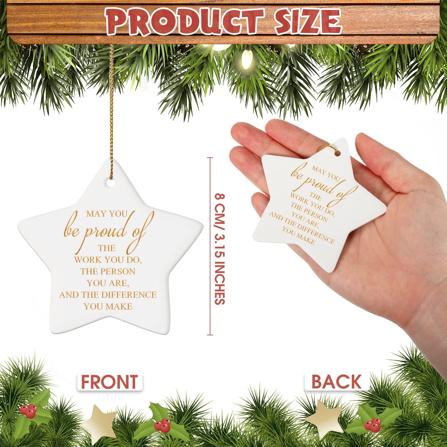 Sieral 30 Pieces Christmas Appreciation Gift for Employee Women Star Shaped Ornaments Thanksgiving Ceramics Hanging Plaque Keepsake Christmas Tree Ornaments for Customer Service Vet Tech Week Nurse