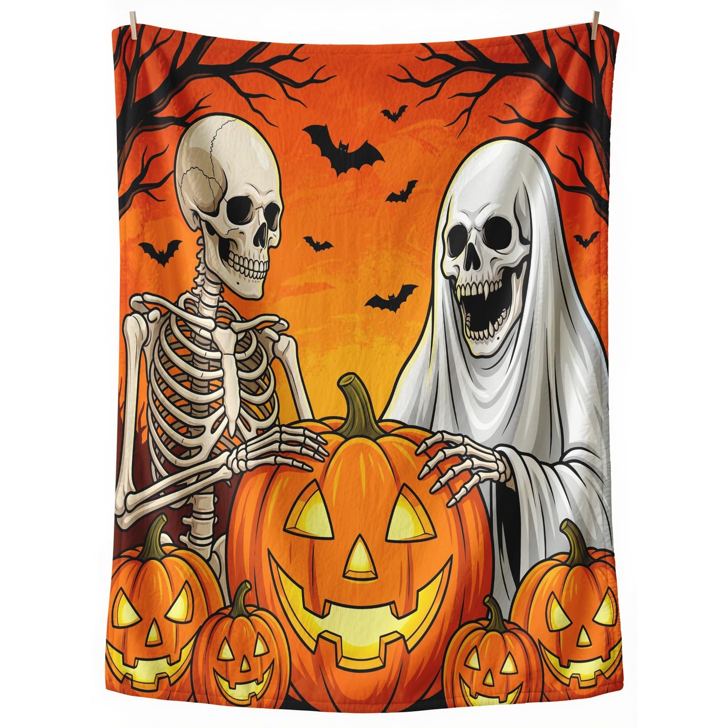 GEDAEUBA Halloween Throw Blanket for Bed - Spooky Ghost Skeleton Pumpkin Bat Fleece Blanket Throw, Soft Cozy Blankets & Throws for Couch, Bed, and Sofa, 50x60 inches