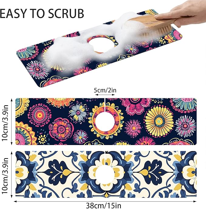 Bimkole 2 PCS Faucet Absorbent Mat, Kitchen Faucet Sink Splash Guard Wraparound