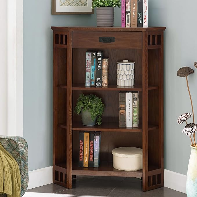 Leick Home 82263 Mission Mantel Height Corner Bookcase