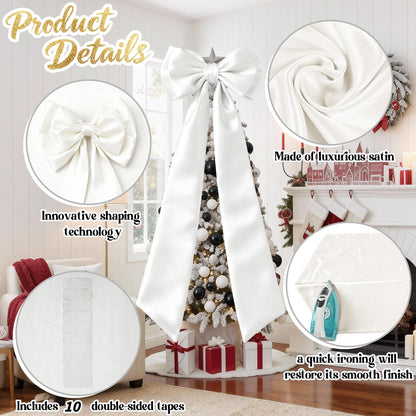 Froova Giant White Bow Decor 75x19 Inch Christmas Tree Topper Decoration Big Bows for Home Coquette Room Decor Room Wall Backdrop Ribbon Tie for Wedding Christmas Birthday Party Baby Shower Supplies
