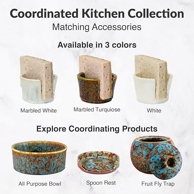 Elevated Lifestyle Ceramic Sponge Holder – Sink Caddy Organizer, Decorative