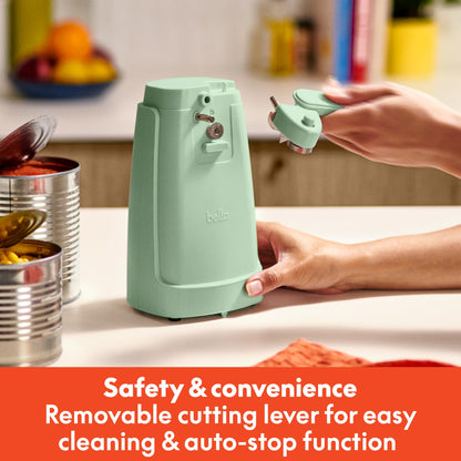 bella Electric Can Opener and Knife Sharpener, Multifunctional Jar and Bottle Opener with Removable Cutting Lever and Cord Storage, Stainless Steel Blade, Surf