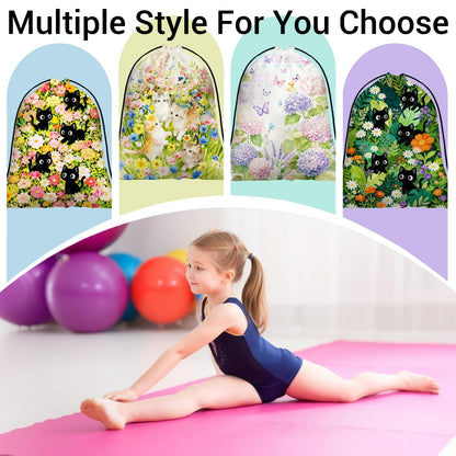 GAIIIIYOU Gymnastics Grip Bag Colorful Flower Cat Small Pouch String Gym Athlete Bag