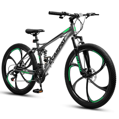 Ecarpat 26 Inch Full Suspension Mountain Bike, 21 Speeds Dual Disc Brake, Men Women Carbon Steel Mountain Bike, Adult Trail Beach Snow Commuter City Bikes