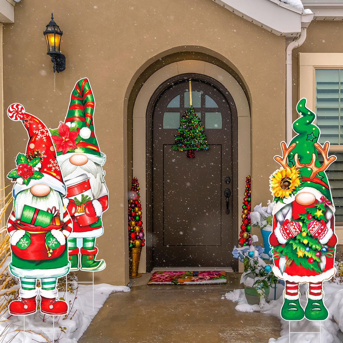 Umigy 3 Pcs Christmas Yard Sign Outdoor Gnome Signs With Stakes 32 x 10'' Santa Decorations Xmas Pathway Walkway Decor Eve Party Favors for Lawn Garden Patio