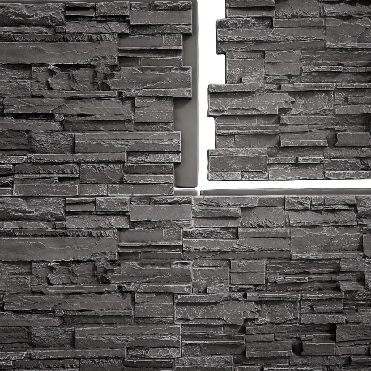 EverStone Cascade Faux Stone Panel, 48 5/8"W x 24 3/4"H x 1 1/4"D, Graphite Color