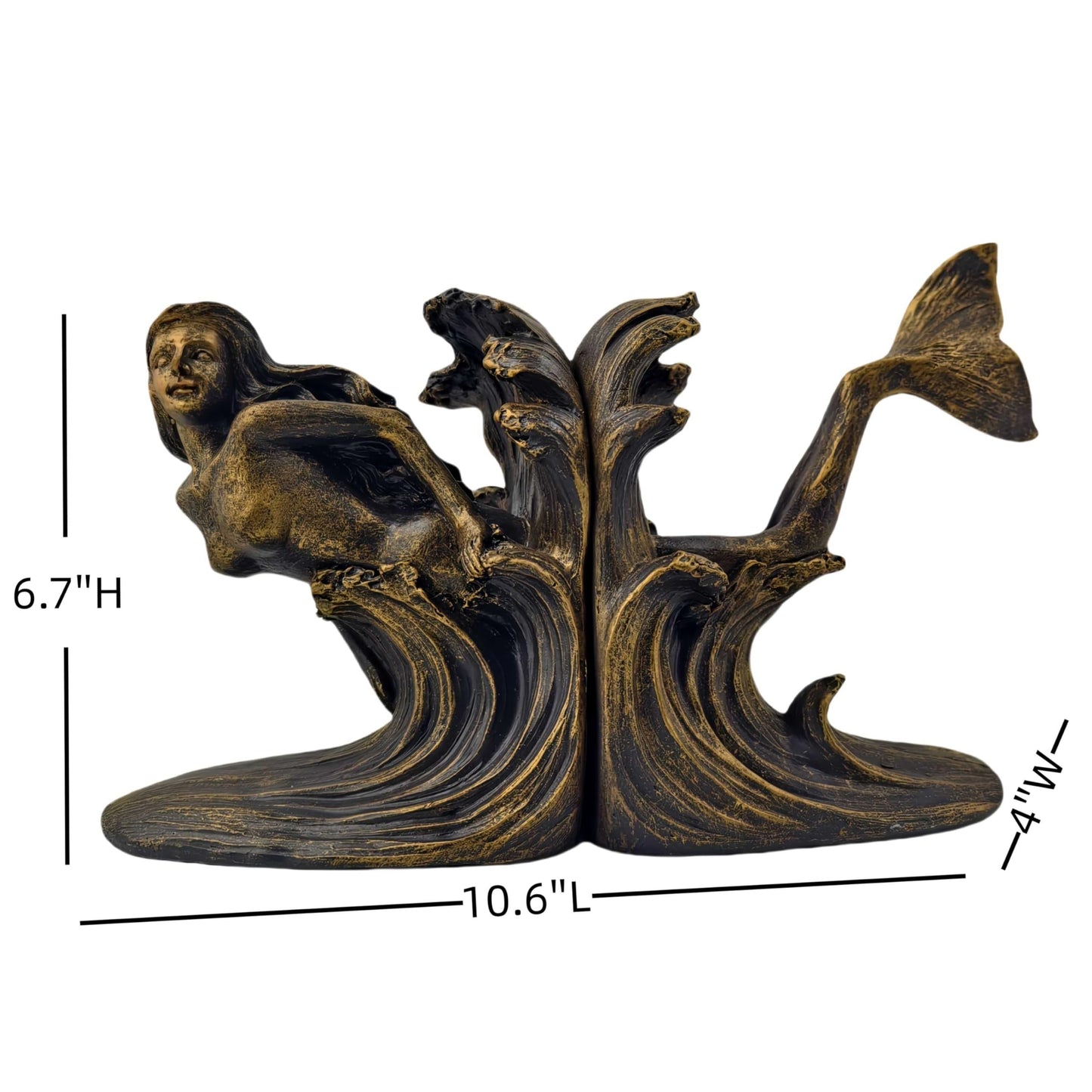 ARSTRIA Mermaid Bookends Set Goddess of The Sea Antique Vintage Retro Ocean Collection Mythology Nautical Coastal Sailor Book Ends