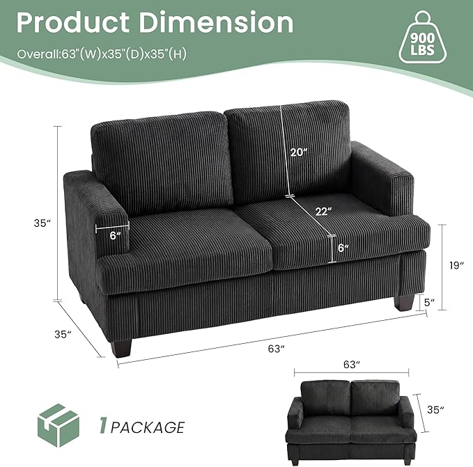YOUDENOVA 3 Pieces Corduroy Couch Set