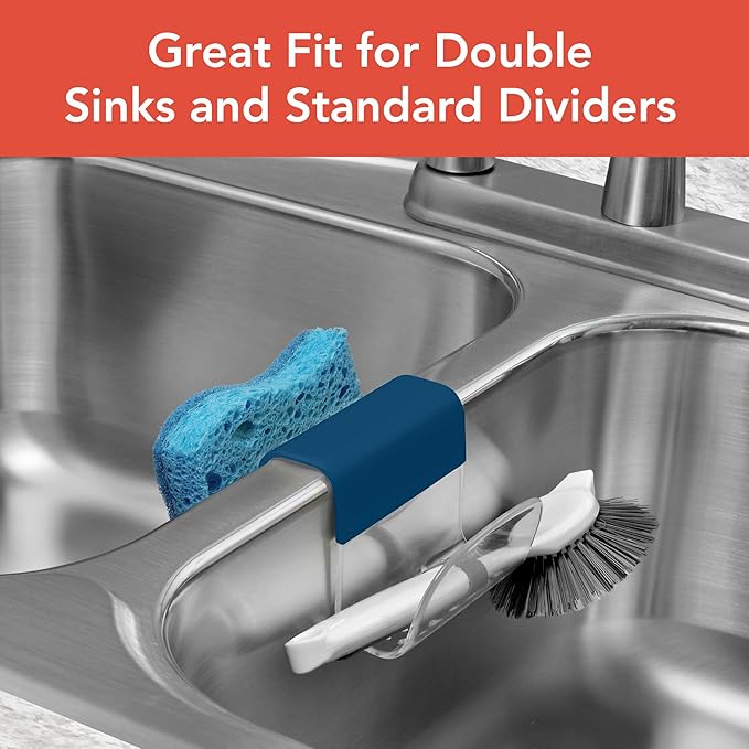 Spectrum Sink Saddle for Kitchen Sink Blue Clear Sponge and Brush Holder
