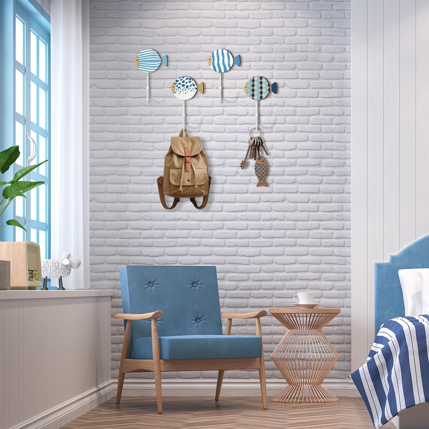 Weysat 4 Pcs Nautical Sea Fish Wall Hooks Fish Wall Mounted Key Holder Nautical Bathroom Decor Summer Rustic Decorative Hook for Living Room Bathroom