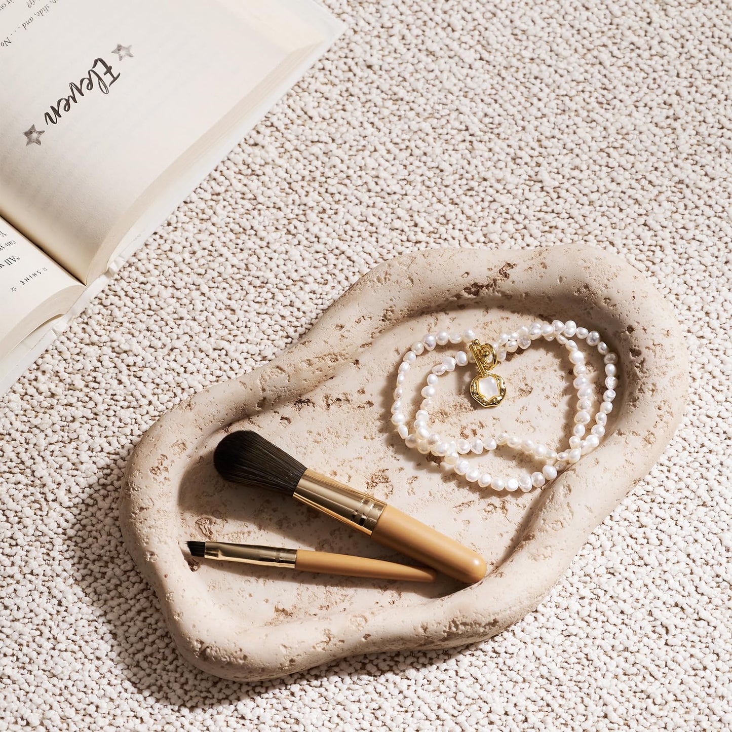 Cloud-Shaped Resin Jewelry Tray, Beige Travertine Vanity Tray for Bathroom Countertop, Trinket Candle Dish, Perfume Holder, Decorative Ottoman Tray for Home Decor Coffee Table Dresser
