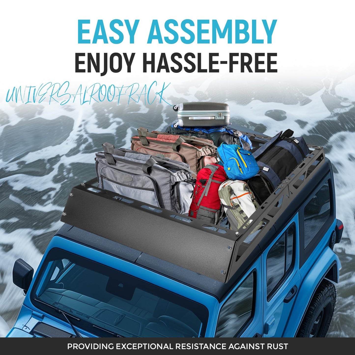 ECOTRIC 50" x 39" x 4.75" Roof Rack Cargo Basket W/Cross Bars Fit for Car SUV Pickup Truck Van Universal Top Cargo Carrier Metal Luggage Storage Holder Basket Rack for Travel 150Lbs Steel Black