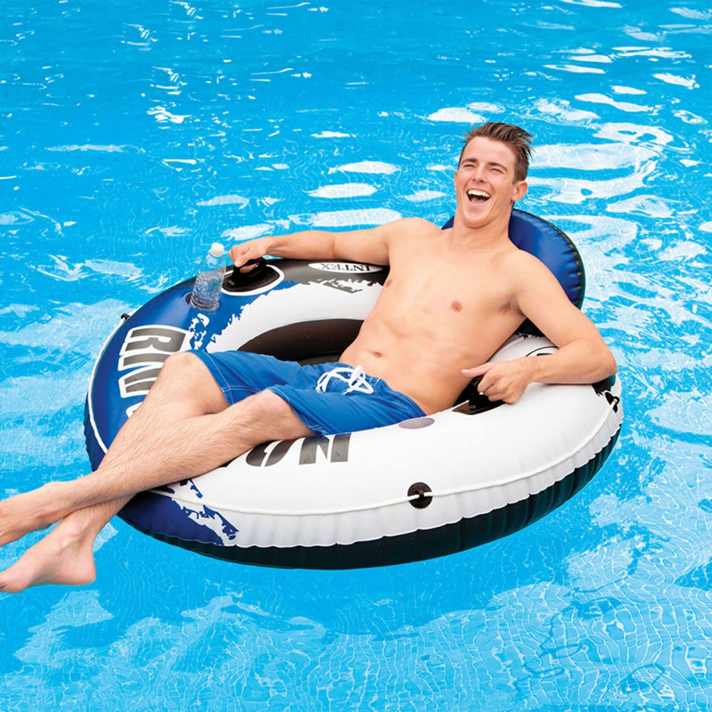 Intex River Run 1 53'' Inflatable Floating Water Tube Lake Raft with Heavy-Duty Handles, Backrest and Cupholders for Lake, River, n(6 Pack)