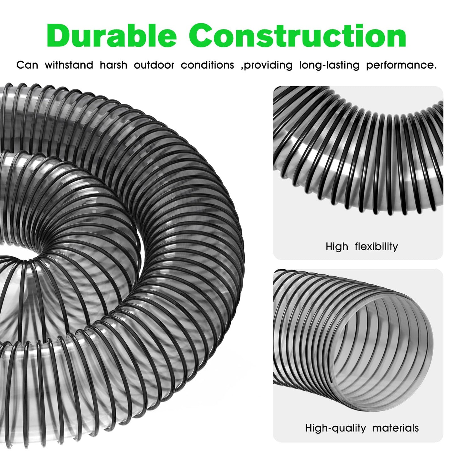 Leaf Vac Hose Dust Collection Hoses 8 Foot PVC Flexible Grass Catcher Leaf Vac Collection Vacuum Hose FOR DR Agri-Fab Trac Fits Most Brands Of Lawn Leaf Blowers (8 Inch Inside Diameter)