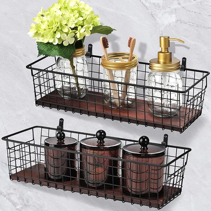 4 Set Portable Metal Farmhouse Wall Decor Storage Organizer Basket Bin