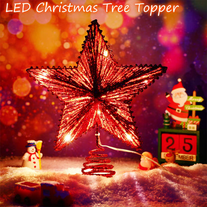 Aoriher 20 Light 10 Inches Christmas Star Tree Toppers Battery Operated Tree Topper with 20 Mini LED Lights for Christmas Holiday Seasonal Decoration (Red)