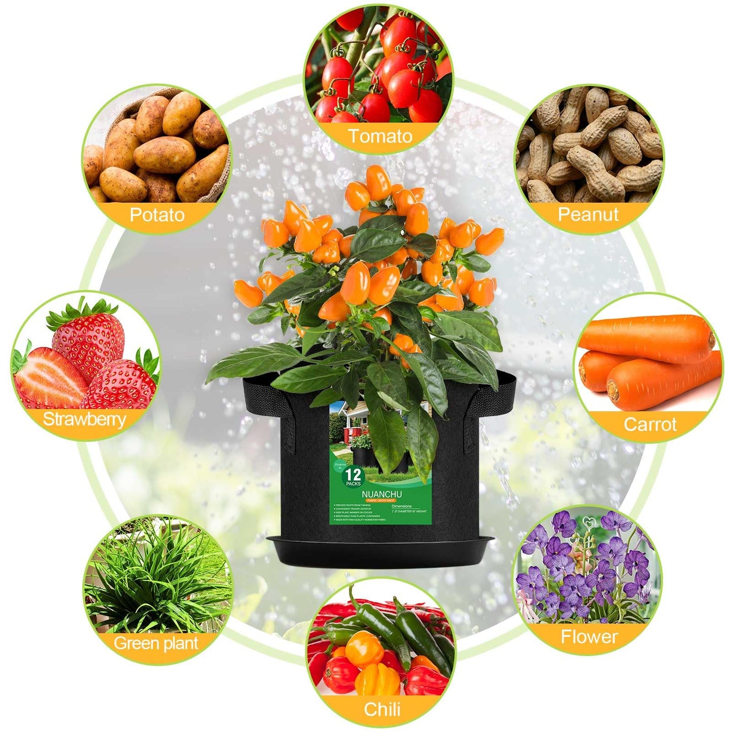 Funnymoom 12 Sets 2 Gallon Grow Bags with Plant Saucers, Durable Fabric Plant Pots with Handles, Aeration Drainage Planter Bags for Planter, Reusable Garden Bags Drip Trays Set for Indoor Outdoor