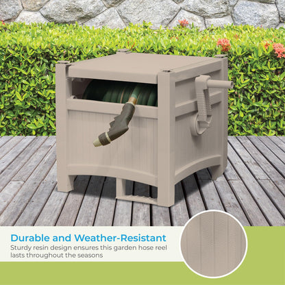 Suncast Garden Hose Reel Hideaway for 5/8" Hoses, Retracting Storage of 100ft, Light Taupe