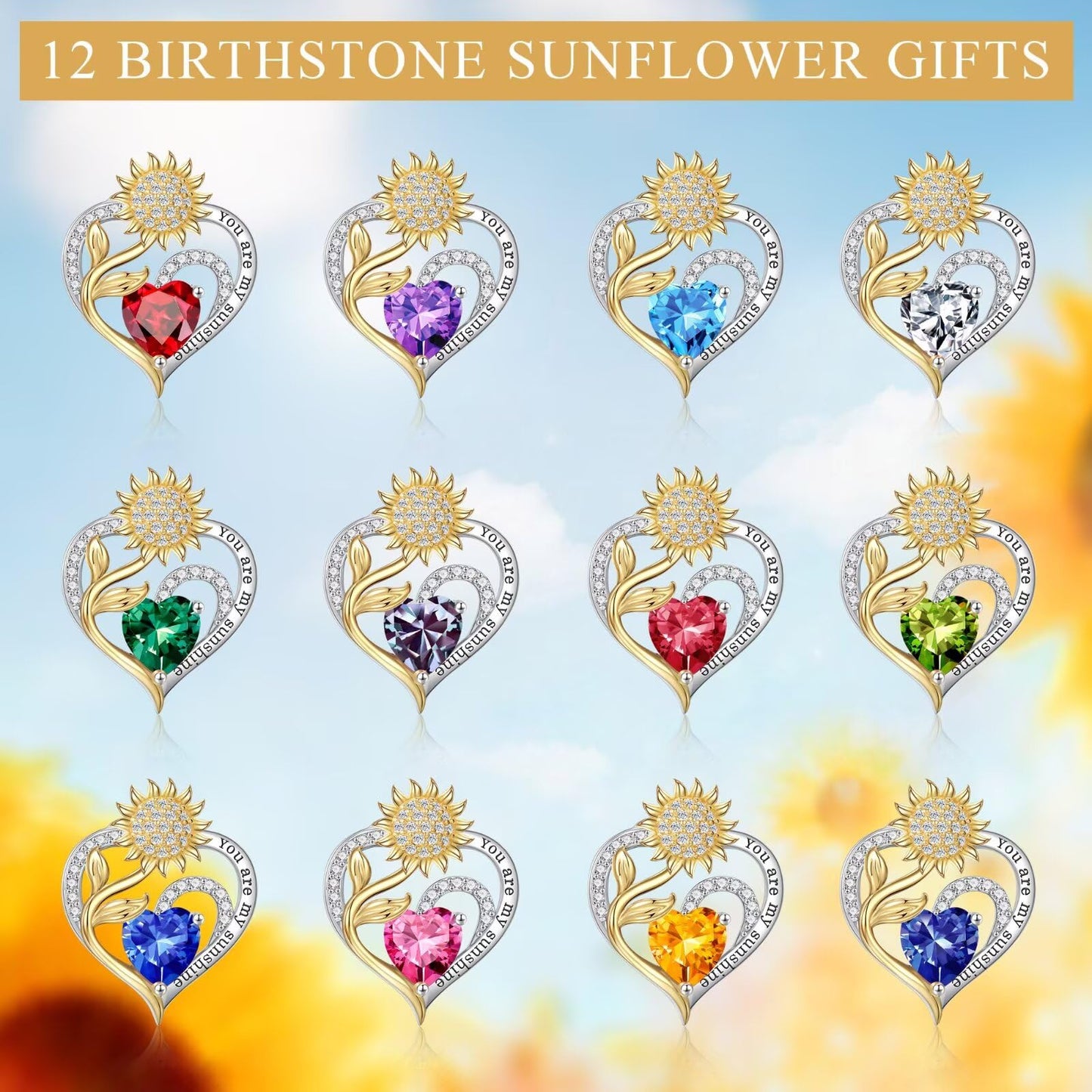 Iefil Sunflower Gifts for Women - Sunflower Necklace for Women January Simulated Garnet Birthstone Necklace Anniversary Valentine's Gifts Birthstone Jewelry for Wife Mom
