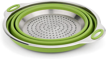 Best Large Collapsible Silicone Colander/Strainer with Stainless Steel Base by Chef Frog