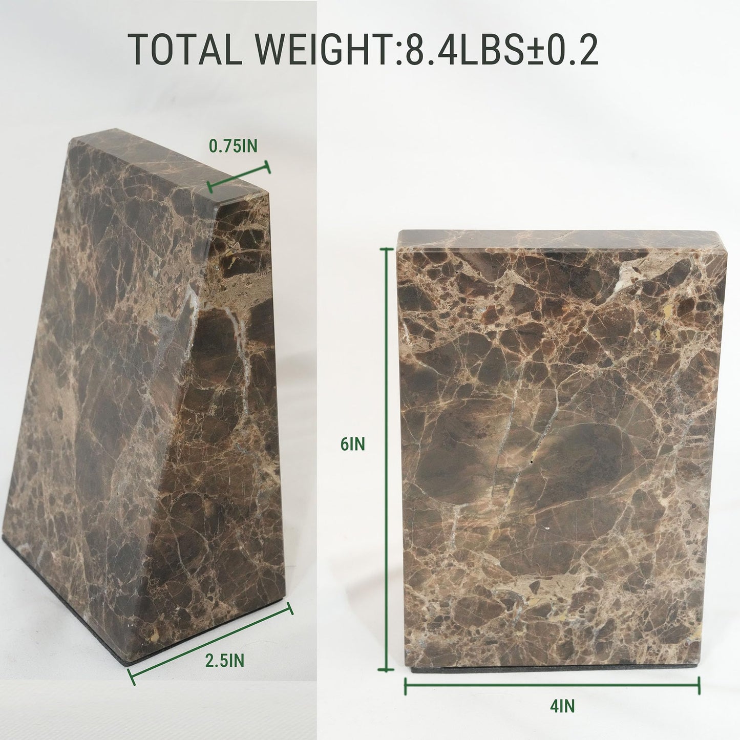 Decorative Bookends for Bookshelves, Set of 2 Marble Bookends for Living Room, Office, Bedroom, Heavy Duty,2 Pieces, Brown