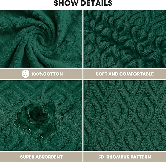 Artoid Mode 1 Pc Dark Green 3D Diamond Grid Jacquard Hand Towels