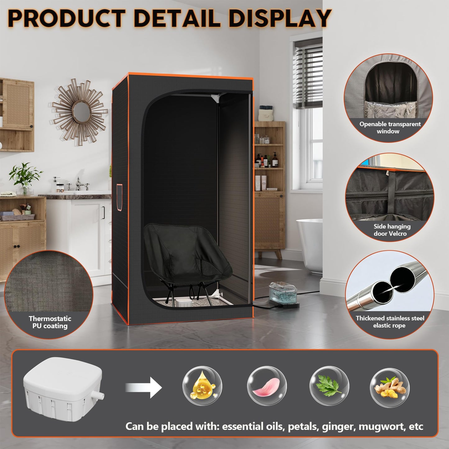 Lamorland Portable Sauna Tent, 1500W Steam Sauna Box with Steamer & Remote, Personal Home Sauna for Indoor & Outdoor Use, Foldable with Chair, 9-Level Steam Room
