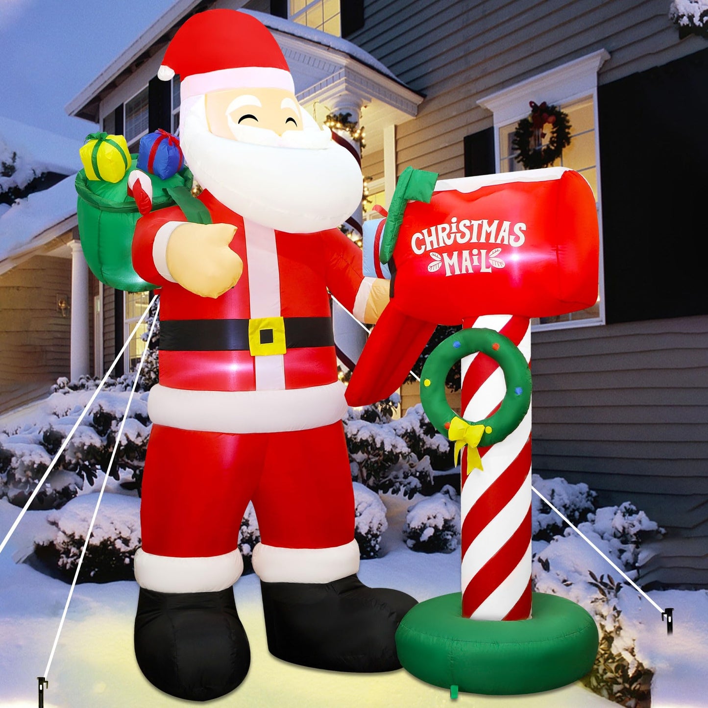 Lulu Home 8FT H Christmas Inflatable Decoration, Giant Blow Up Santa Presenting Gifts to A Mailbox, Xmas Inflatable Santa Blowups with Storage Bag for Winter Holiday Indoor Outdoor Decor