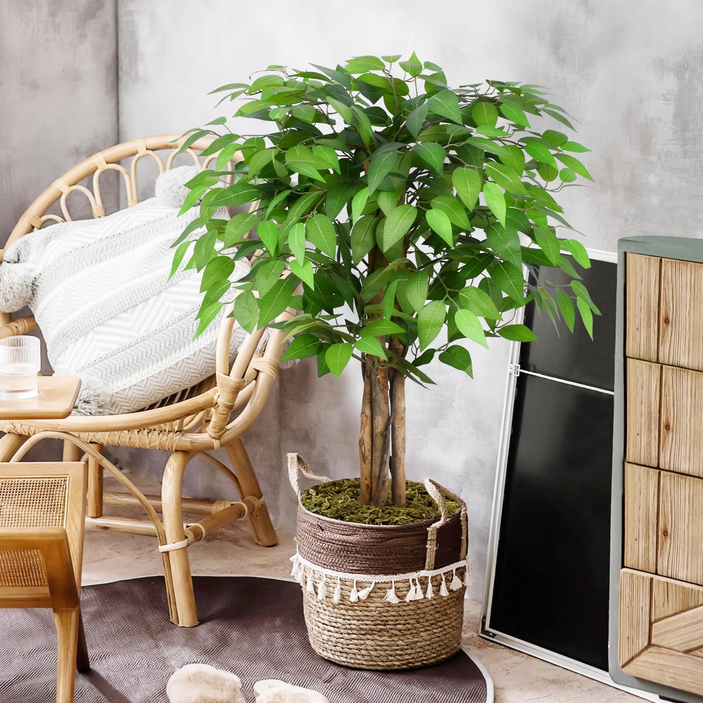 Keeplush 3ft Ficus Artificial Trees with Natural Curved Trunks, 36" Tall Lush Faux Tree for Home Decor Indoor, Green Lifelike Fake Ficus Tree Artificial Plants(Set of 2)