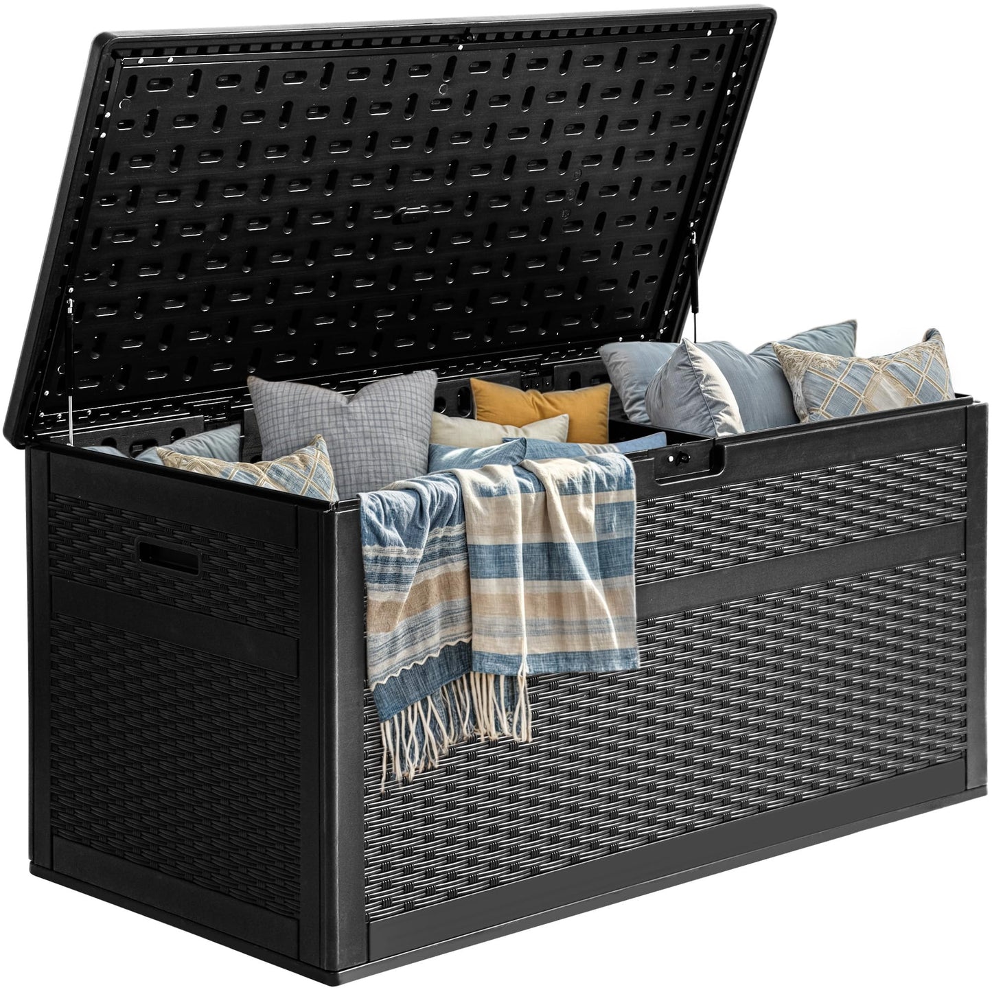 YITAHOME 230 Gallon Double-Wall Deck Box with Divider & Side Handles, Outdoor Large Storage for Patio Furniture Cushions, Garden Pool Accessories, Water Resistant & Lockable