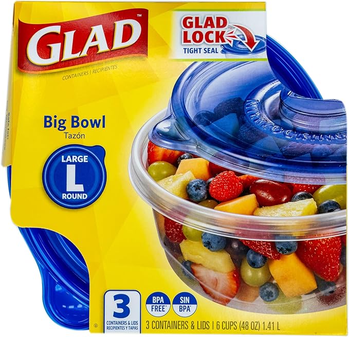 Glad GladWare Big Bowl Food Storage Containers, Large Round Bowl Holds 48