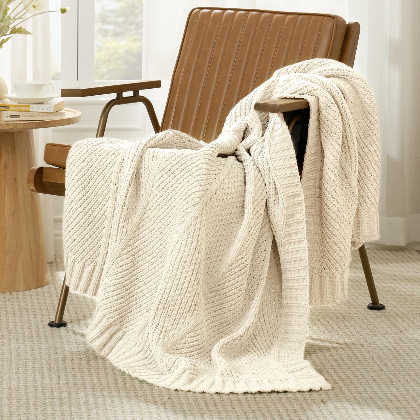 Amélie Home Chenille Knit Throw Blanket Set, Solid Chevron & Two-Tone Blue, Soft Decorative Blankets for Couch & Sofa, 50"x60" 2-Pack