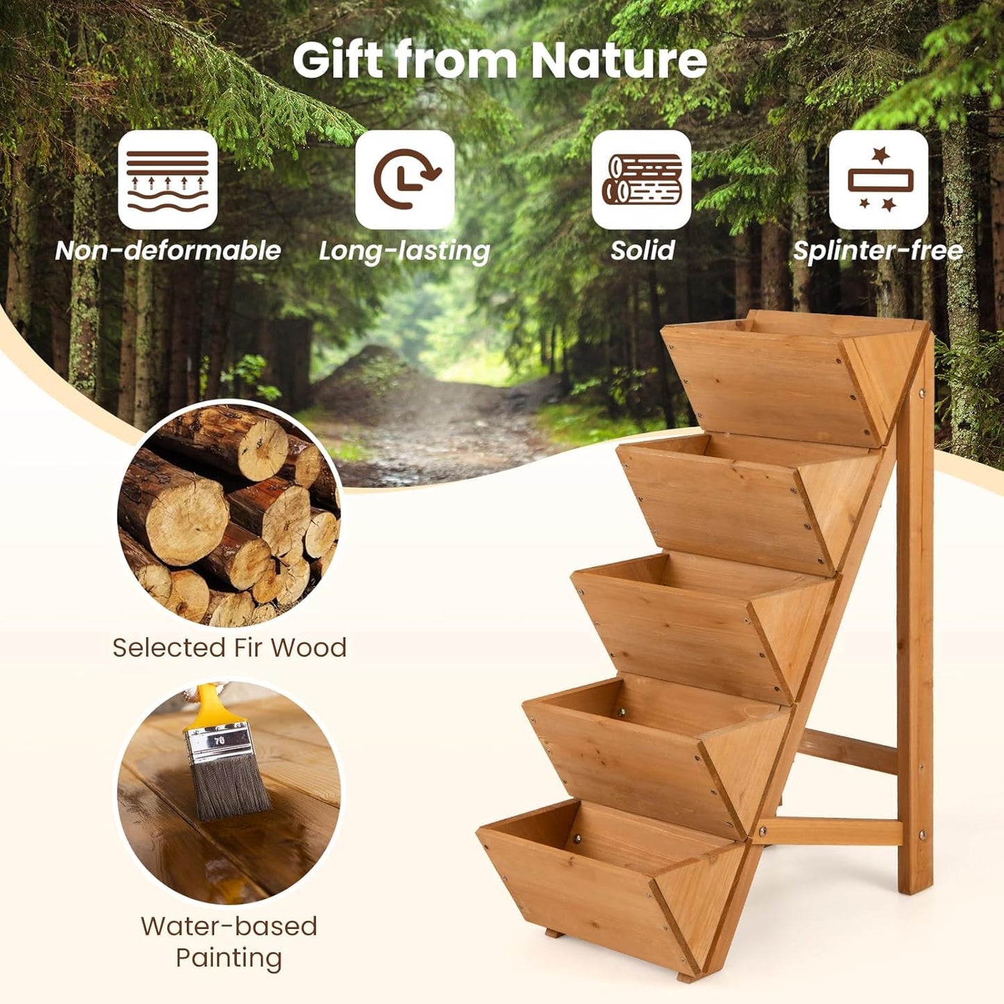 Giantex 5-Tier Wooden Vertical Raised Garden Bed Set of 2, Freestanding Plant Stand with Legs for Herbs Vegetables Fruits, Indoor Outdoor Tiered Wood Planter Box Flower Rack for Patio, Balcony & Yard
