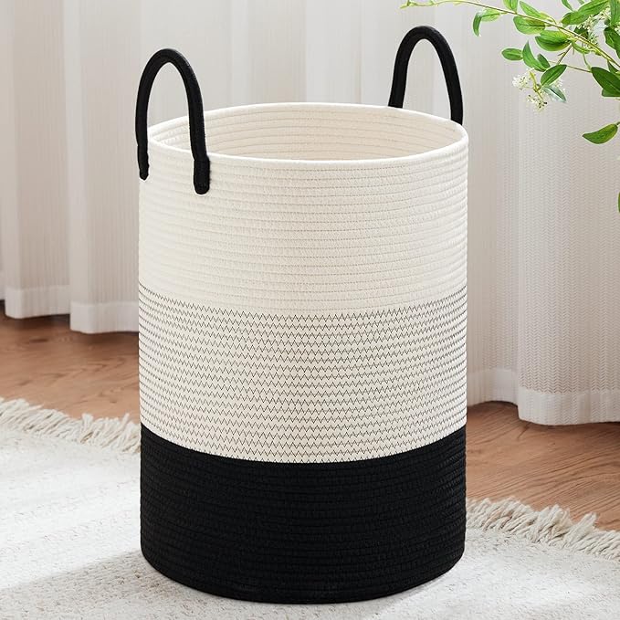 VIPOSCO Large Laundry Hamper, Tall Woven Rope Storage Basket