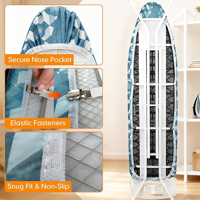Ironing Board Cover and Pad, 15x54 Standard Size Thick Iron Padding, Scorch &