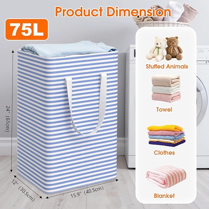 3 Pack Large Laundry Basket, Waterproof & Freestanding Laundry Hamper,