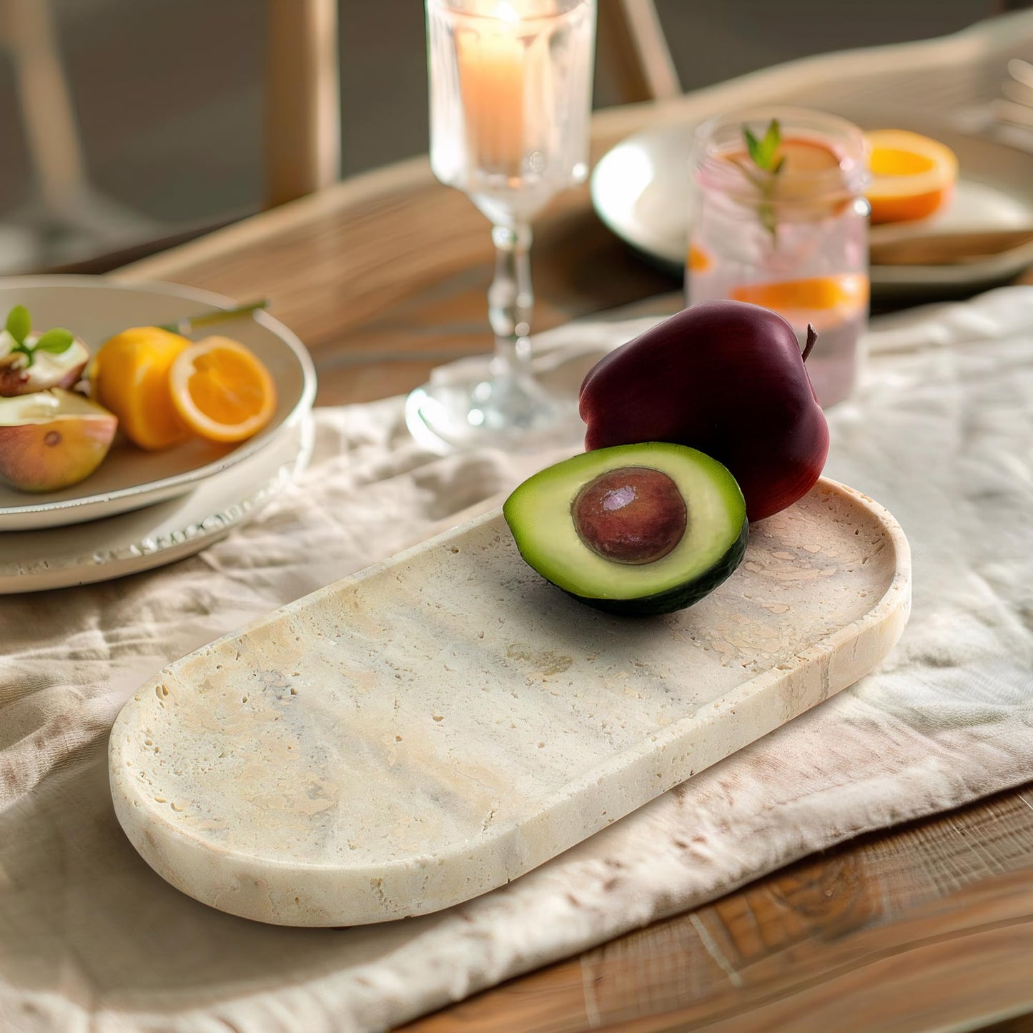 YMXYJM Genuine Real Natural Marble Tray for Bathroom, Luxury Ultra White Travertine Stone Vanity Tray, Decorative Oval Trays for Countertop Storage, Vanity, Dresser, Kitchen, Home Decor, 11.9"*5.8"