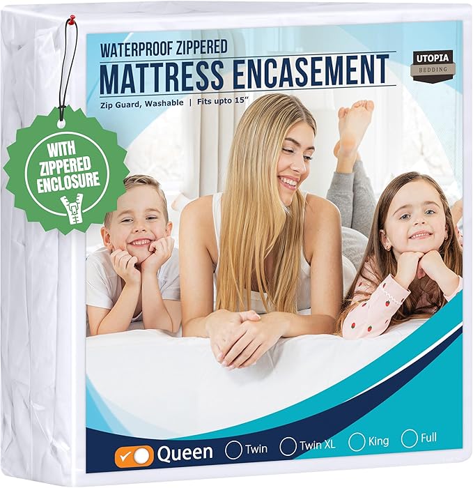 Utopia Bedding Queen Mattress Protector Zippered, 100% Waterproof Bed Bug and